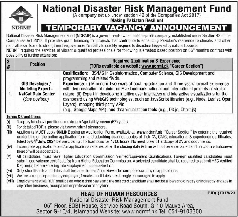 National Disaster Risk Management Fund Jobs 2024